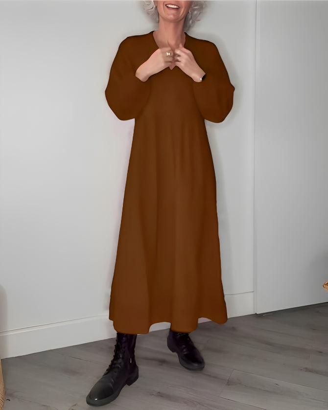 LB | AMANDA ���� ELEGANCKA SUKIENKA MAXI Z DŁUGIM RĘKAWEM I DEKOLTEM W SZPIC