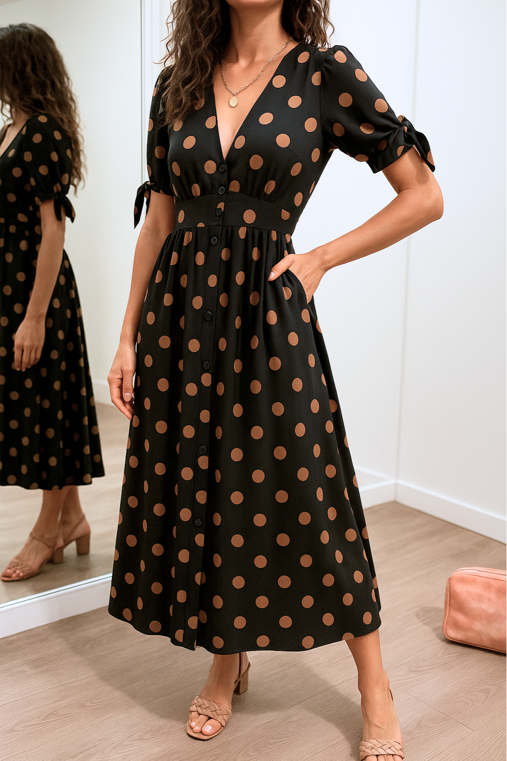LB | MAYA ���� SPOTLIGHT POLKA MIDI DRESS