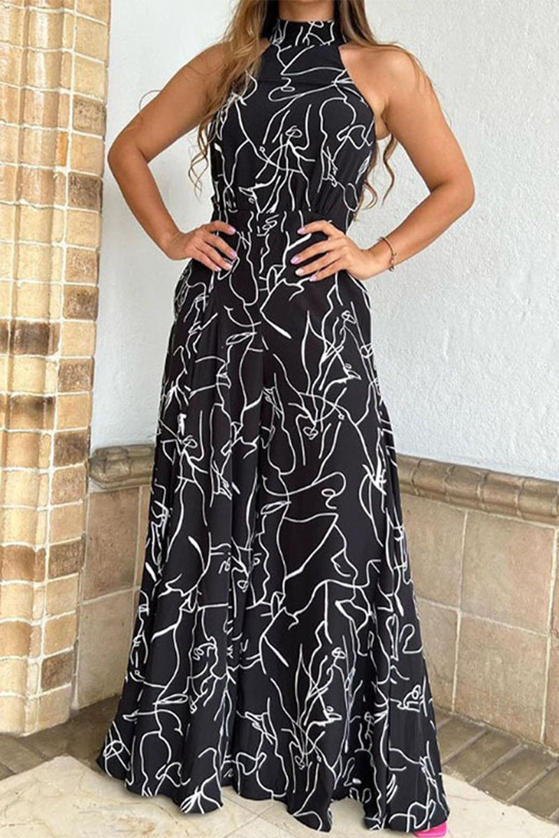 LB | Casual Simplicity Print Patchwork Wędzidełko Halter Luźne kombinezony (9 kolorów)