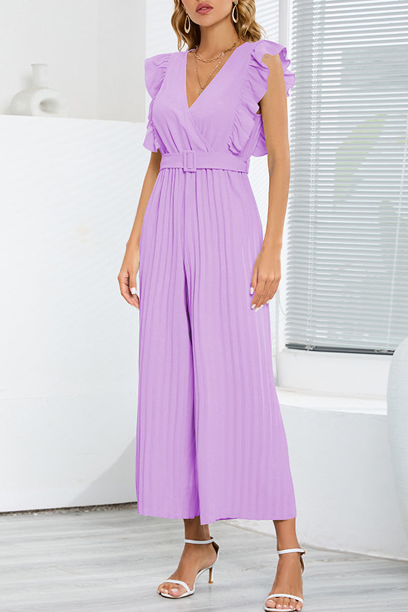 LB | Casualowa prostota z paskiem V-neck regularne kombinezony