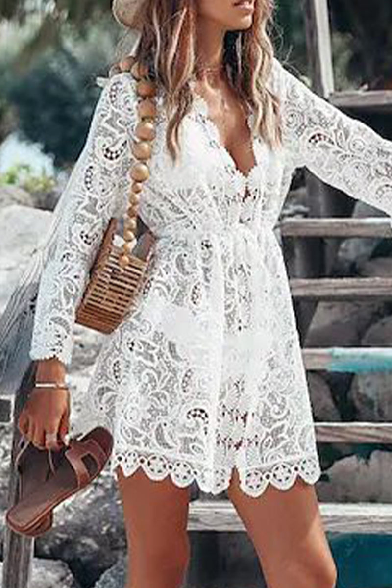 LB | Casual Holiday Solidne koronkowe haftowane stroje kąpielowe Cover Up