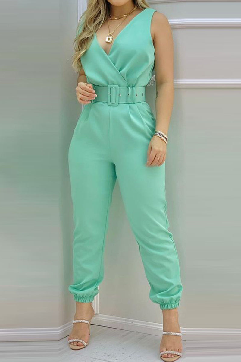 LB | Sexy Casual Solid Backless Z Paskiem V Szyja Regularne Kombinezony