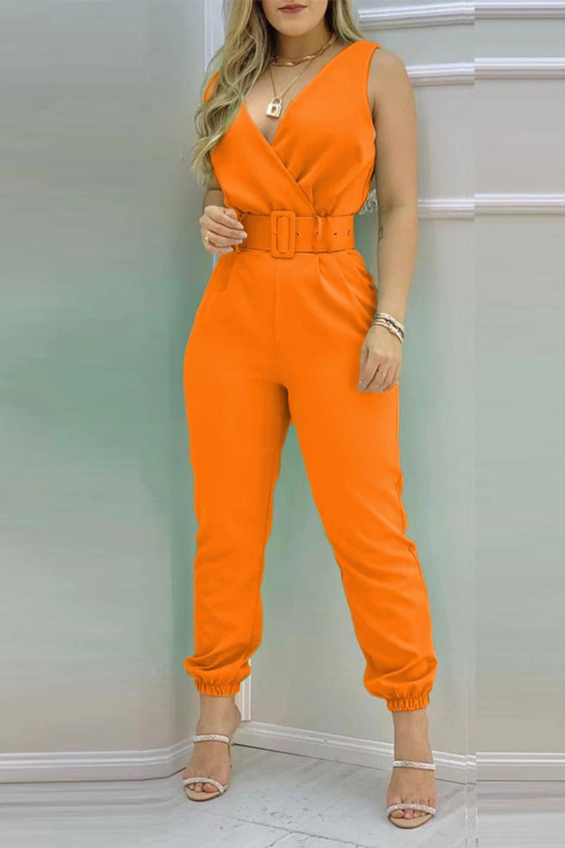 LB | Sexy Casual Solid Backless Z Paskiem V Szyja Regularne Kombinezony
