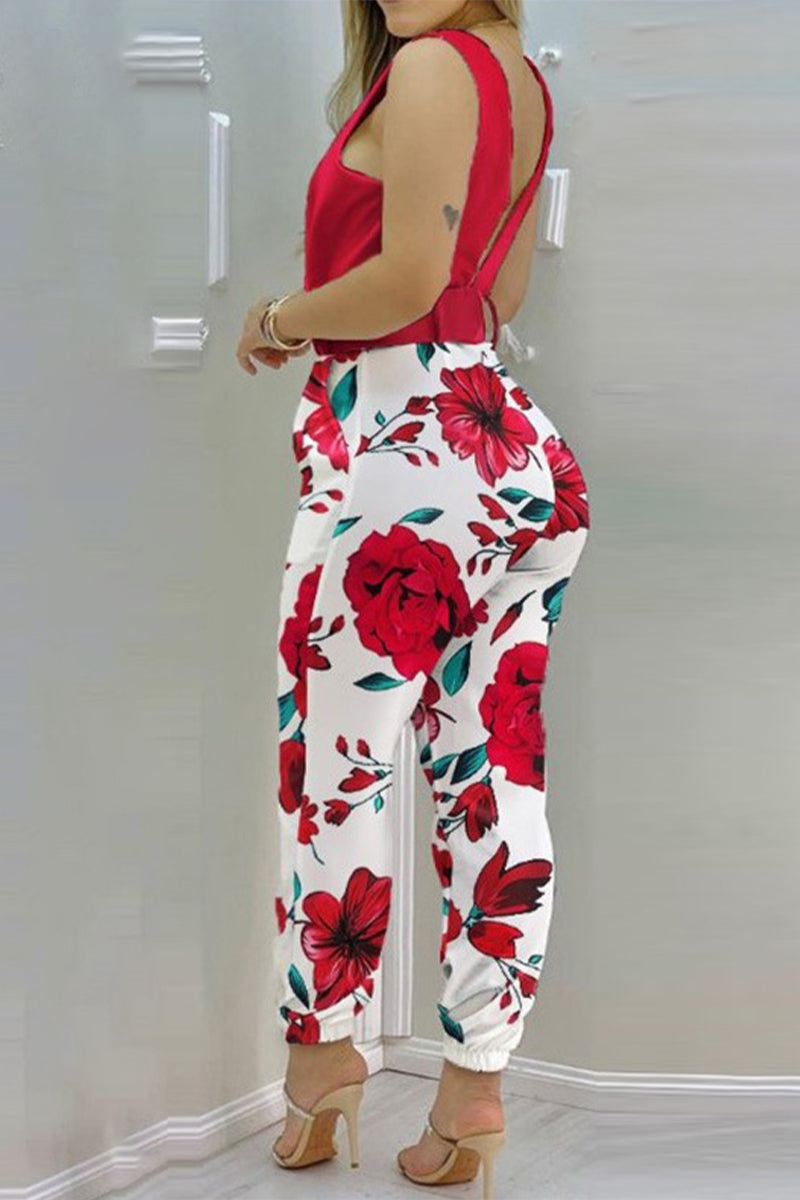 LB | Sexy Casual Solid Backless Z Paskiem V Szyja Regularne Kombinezony