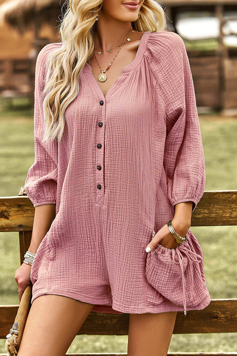 LB | Casual Simplicity Solid Bag Buckle O Neck Luźne kombinezony (4 kolory)