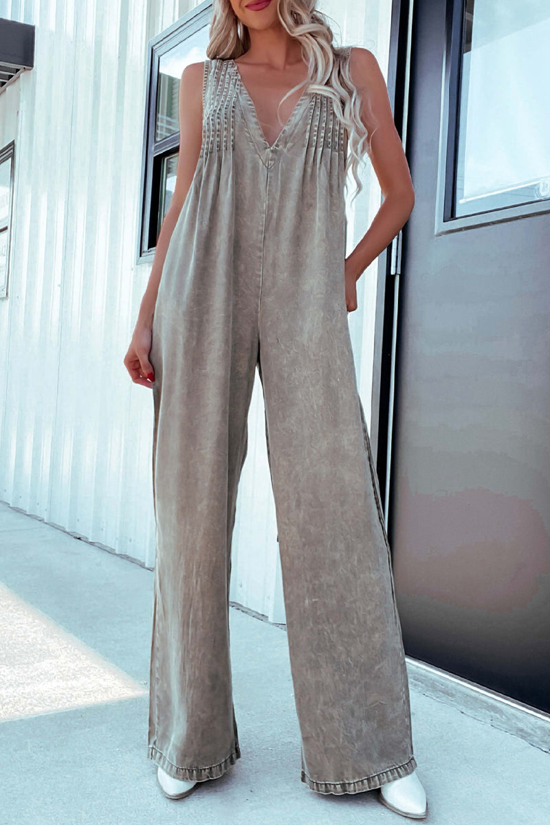 LB | Casualowe kombinezony z kieszeniami w stylu Distressed z regulowanym dekoltem V