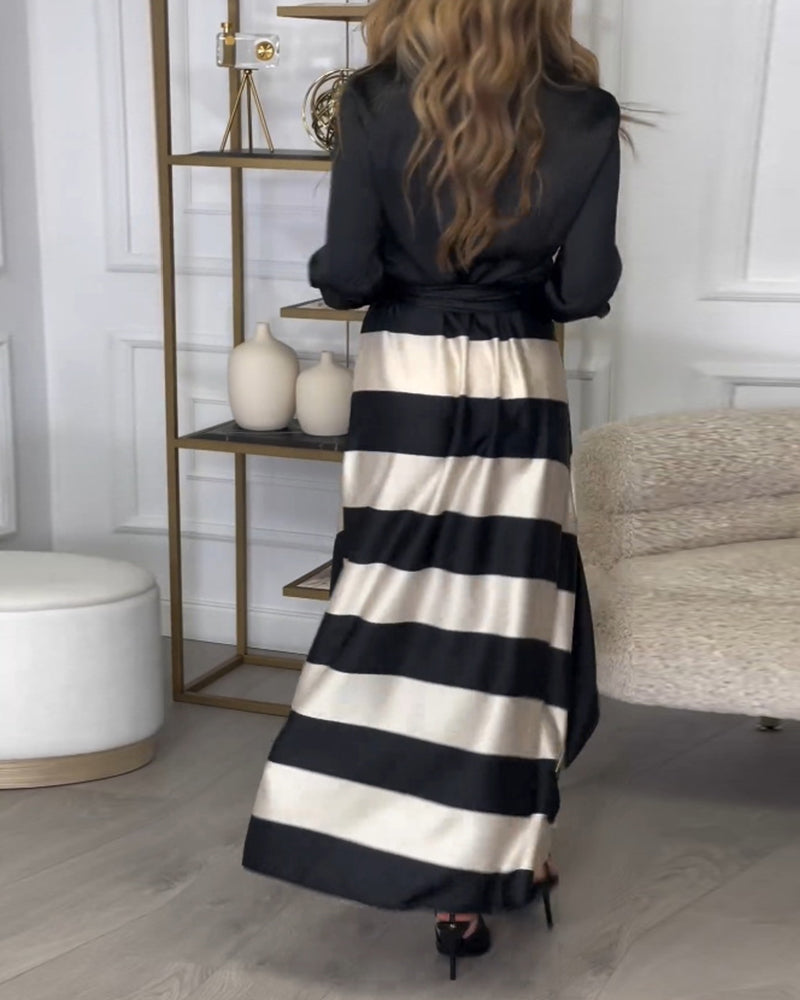 LB | Elegancka sukienka maxi w paski