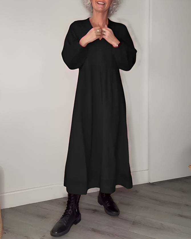 LB | AMANDA ���� ELEGANCKA SUKIENKA MAXI Z DŁUGIM RĘKAWEM I DEKOLTEM W SZPIC