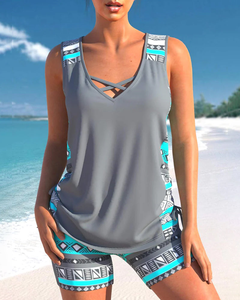 LB | Tankini z geometrycznym wzorem