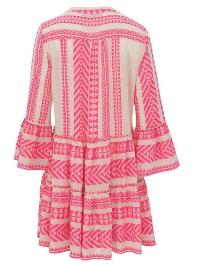 LB | Sukienka Swing Krótka Mini Sukienka Czarny Niebieski Różowy Zielony 3/4 Rękaw Geometryczny Nadruk Wiosna Lato V-Neck Boho Flare Mankiet Rękaw 2021 S M L XL XXL 3XL