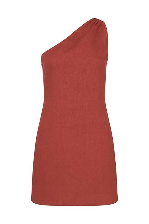LB | Minimalistyczna lniana sukienka mini na jedno ramię