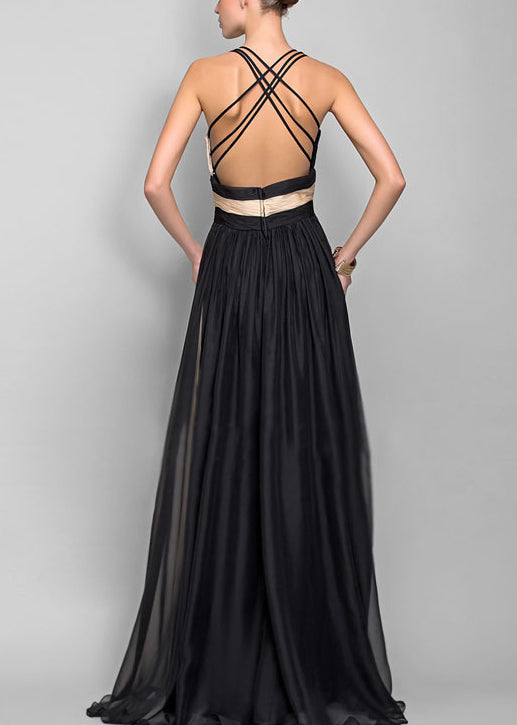 LB | French Colorblock V-neck patchworkowa sukienka maxi bez rękawów