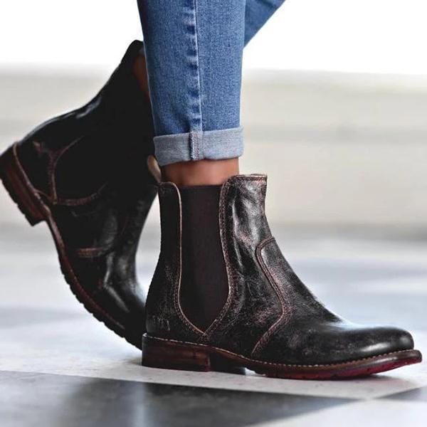 LB | Damskie buty za kostkę ze skóry w stylu vintage