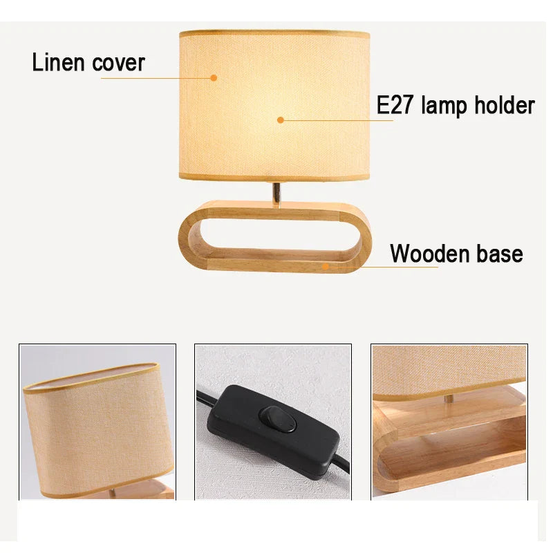 OakGlow - Stolní lampa s dřevěným podstavcem