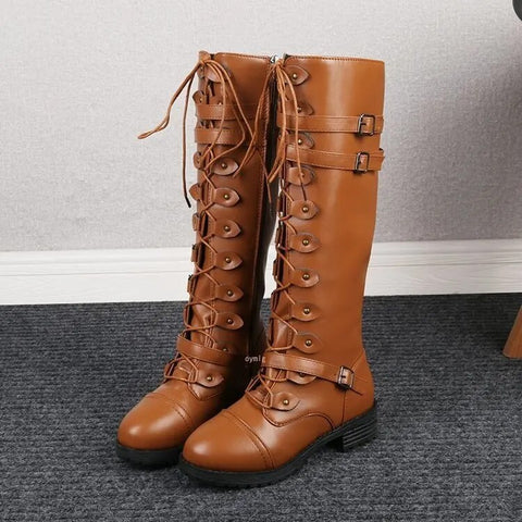 LB | Płaskie buty retro z klamrą i sznurowaniem