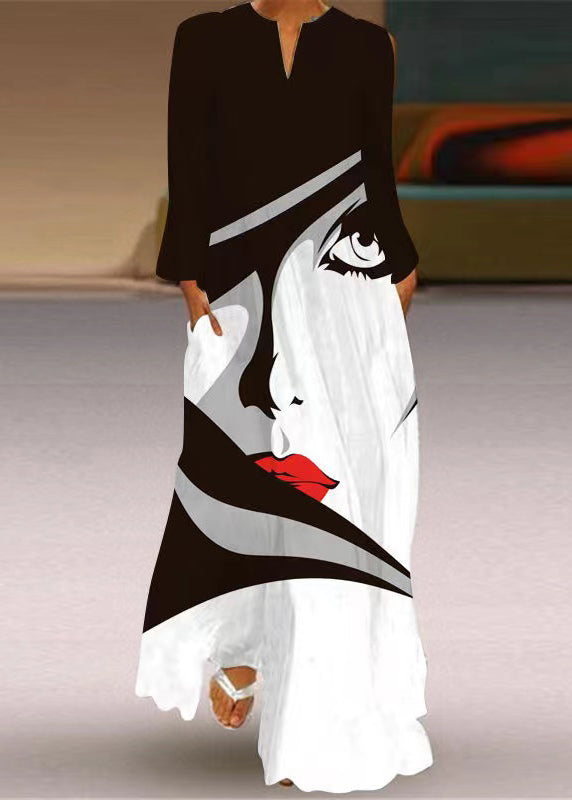 LB | Vogue White Print Pockets Maxi Dress Długi rękaw