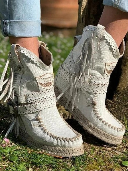 LB | Botki western z frędzlami boho