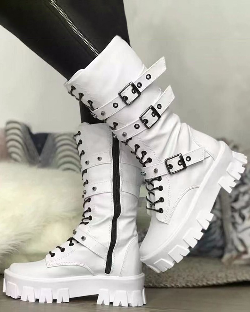 LB | Buty z zamkiem błyskawicznym i klamrami