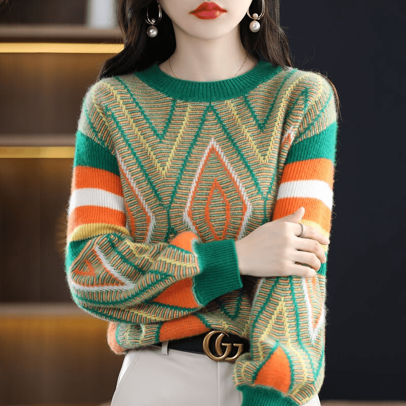 AS | A'leurs - Elegancki sweter w zielono-pomarańczowy wzór