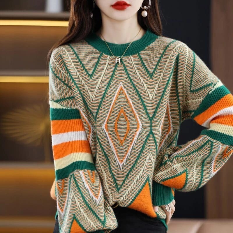 AS | A'leurs - Elegancki sweter w zielono-pomarańczowy wzór