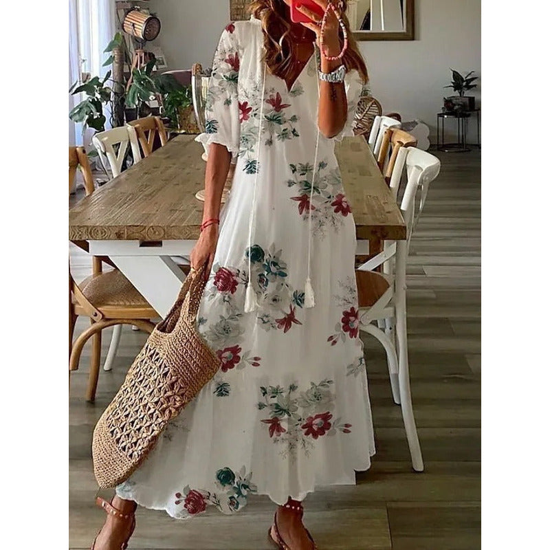 LB | Elegancka luźna bawełniana lniana sukienka maxi 1 + 1 GRATIS