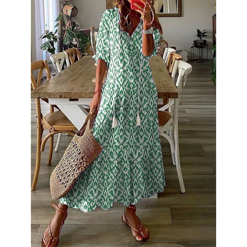 LB | Elegancka luźna bawełniana lniana sukienka maxi 1 + 1 GRATIS