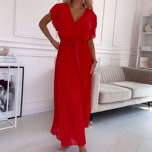 LB | ELEGANCKA SUKIENKA MAXI Z DEKOLTEM W SZPIC I PLISAMI