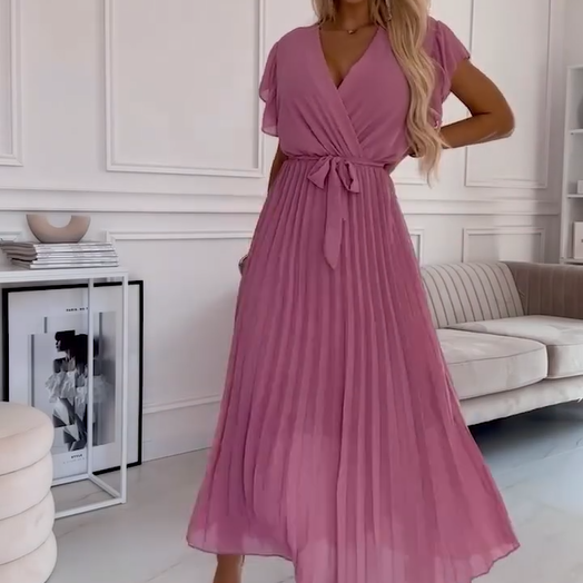 LB | ELEGANCKA SUKIENKA MAXI Z DEKOLTEM W SZPIC I PLISAMI