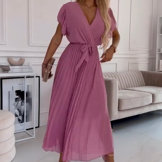 LB | ELEGANCKA SUKIENKA MAXI Z DEKOLTEM W SZPIC I PLISAMI