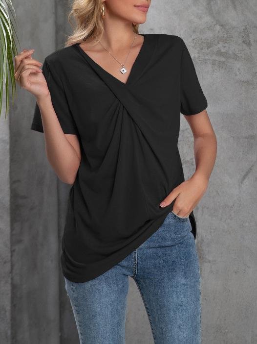 LB | Wiązana koszulka rekreacyjna z krótkim rękawem V-neck
