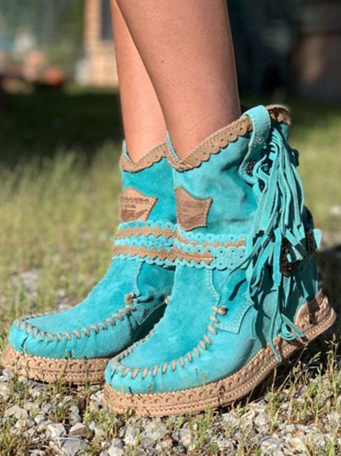 LB | Botki western z frędzlami boho