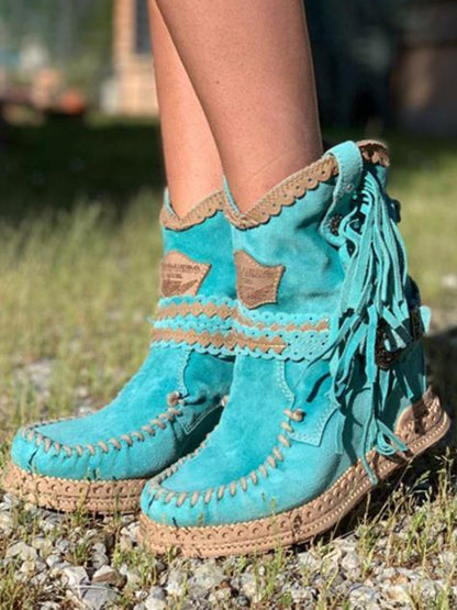 LB | Botki western z frędzlami boho