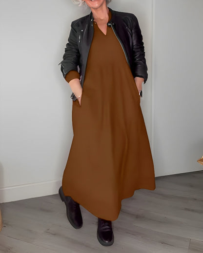 LB | AMANDA ���� ELEGANCKA SUKIENKA MAXI Z DŁUGIM RĘKAWEM I DEKOLTEM W SZPIC