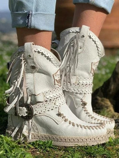 LB | Botki western z frędzlami boho