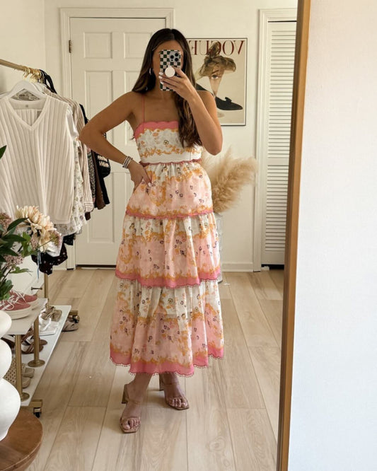 LB | Floral Cami Tiered Ruffle Hem Backless Maxi Dress