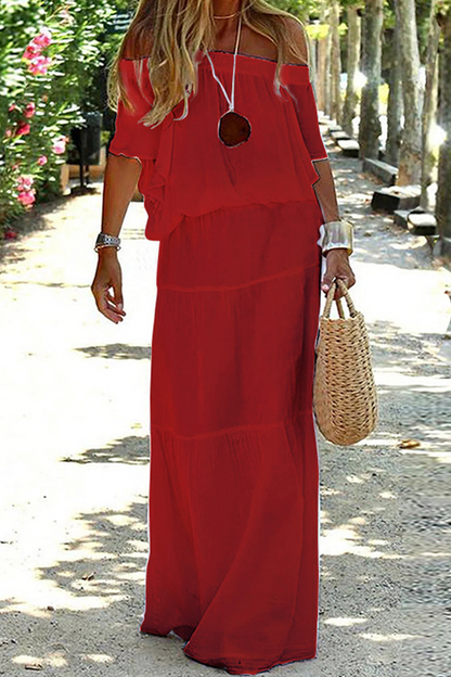 LB | Strolling In The Sand Off Shouder Maxi Dress