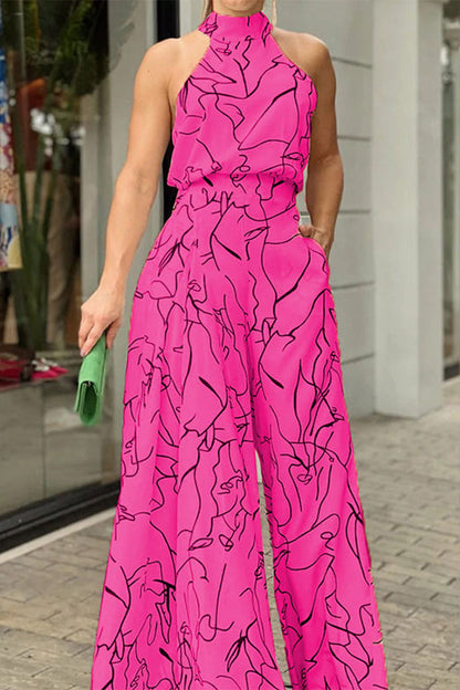 LB | Casual Simplicity Print Patchwork Wędzidełko Halter Luźne kombinezony (9 kolorów)