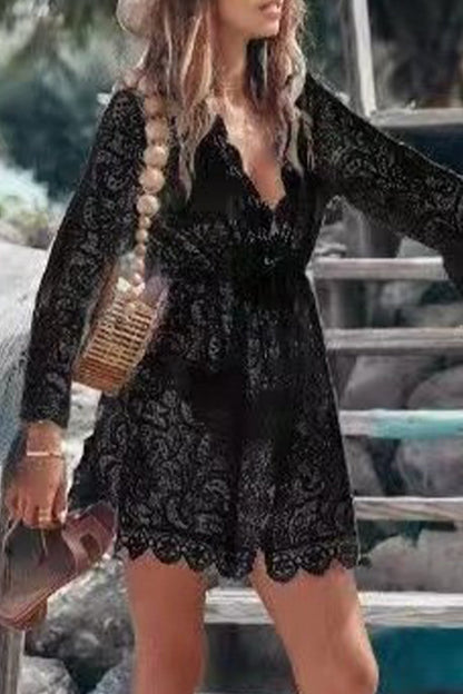 LB | Casual Holiday Solidne koronkowe haftowane stroje kąpielowe Cover Up