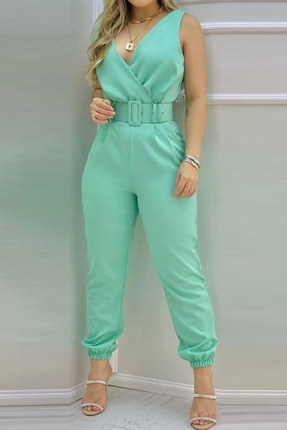 LB | Sexy Casual Solid Backless Z Paskiem V Szyja Regularne Kombinezony