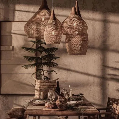 Japandi - osvětlení ve stylu wabi-sabi, lehká bubnová lampa se závěsným stínidlem