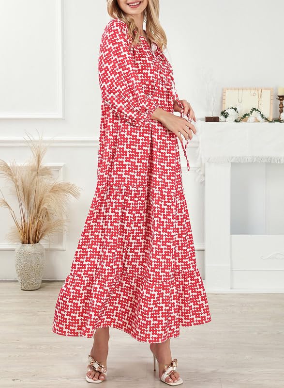 LB | WINONA ���� DAMSKA SUKIENKA MAXI Z BUFIASTYMI RĘKAWAMI W GEOMETRYCZNYM STYLU BOHO