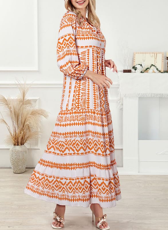 LB | WINONA ���� DAMSKA SUKIENKA MAXI Z BUFIASTYMI RĘKAWAMI W GEOMETRYCZNYM STYLU BOHO
