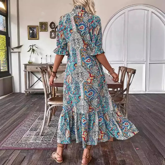 LB | Specjalna mini sukienka z krótkim rękawem i wzorem paisley