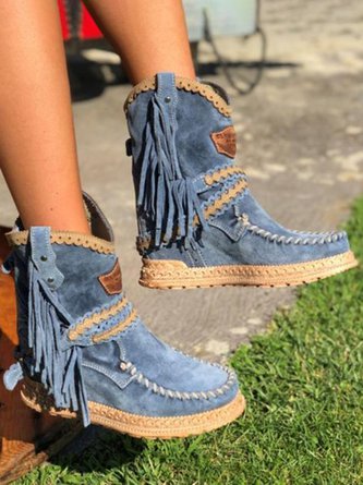LB | Botki western z frędzlami boho