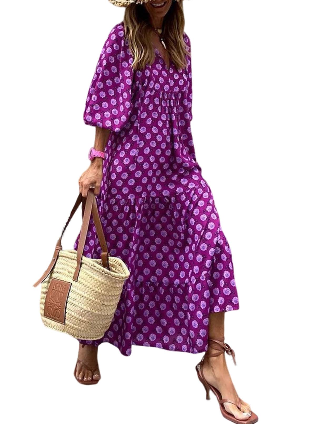 LB | WINONA ���� DAMSKA SUKIENKA MAXI Z BUFIASTYMI RĘKAWAMI W GEOMETRYCZNYM STYLU BOHO