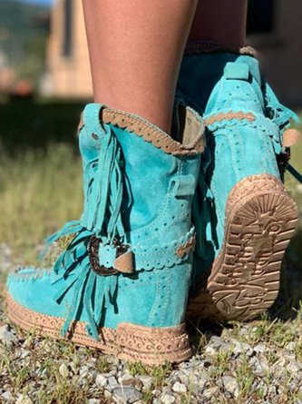 LB | Botki western z frędzlami boho