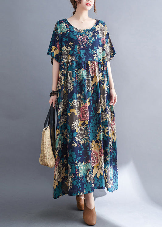 LB | Blue Patchwork Rumpled Holiday Maxi Dress Summer