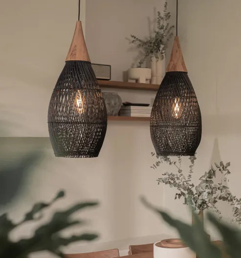 Japandi - osvětlení ve stylu wabi-sabi, lehká bubnová lampa se závěsným stínidlem