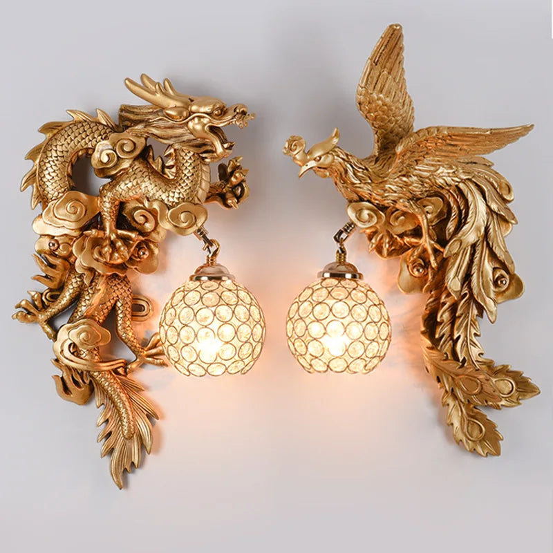 LuxeFlame - Nástěnné svítidlo Dragon Phoenix