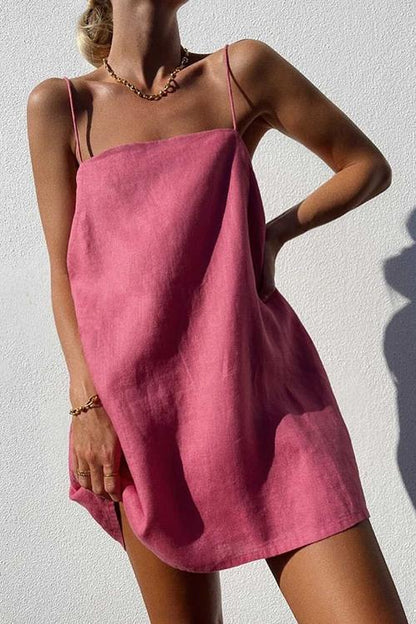 LB | Minimalistyczna lniana sukienka mini